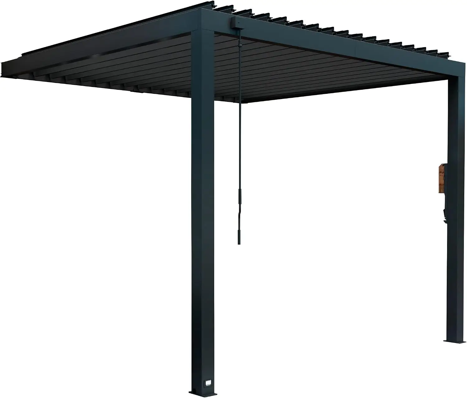 Evanston 10'x10' Galvanized Steel Wall-Mounted Louvered Pergola Kit with Adjustable Roof, Shade, Rain Protection, High-Wind Rati