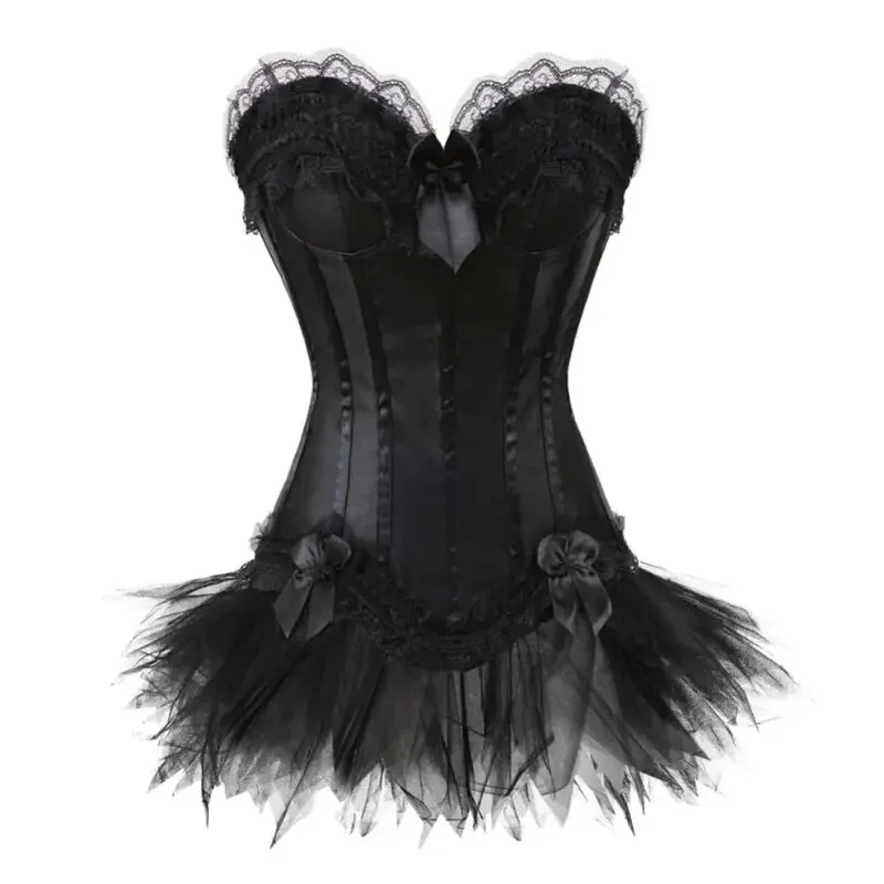 RT01 Abito corsetto sexy gotico Bowknots Bustier disossato Burlesque Vita Trainer Body Shaper Dimagrante Corsetto di pizzo Top con Mini * JK2