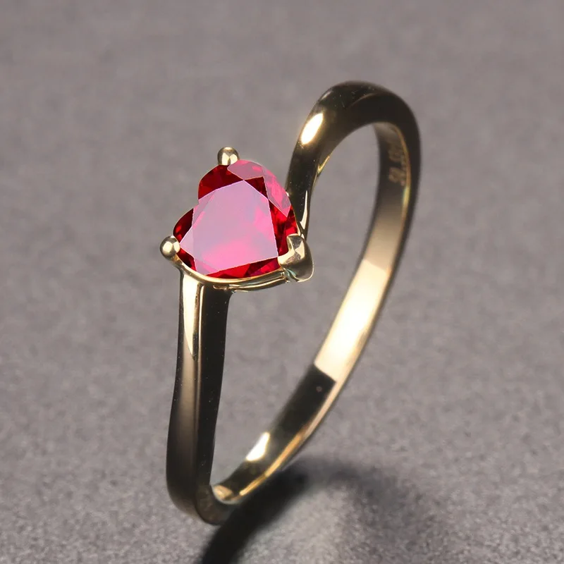 Hot Sale Simple Eight Hearts and Eight Arrows Red Sapphire Heart Ring for Women Premium 925 Sterling Silver Fine Jewelry