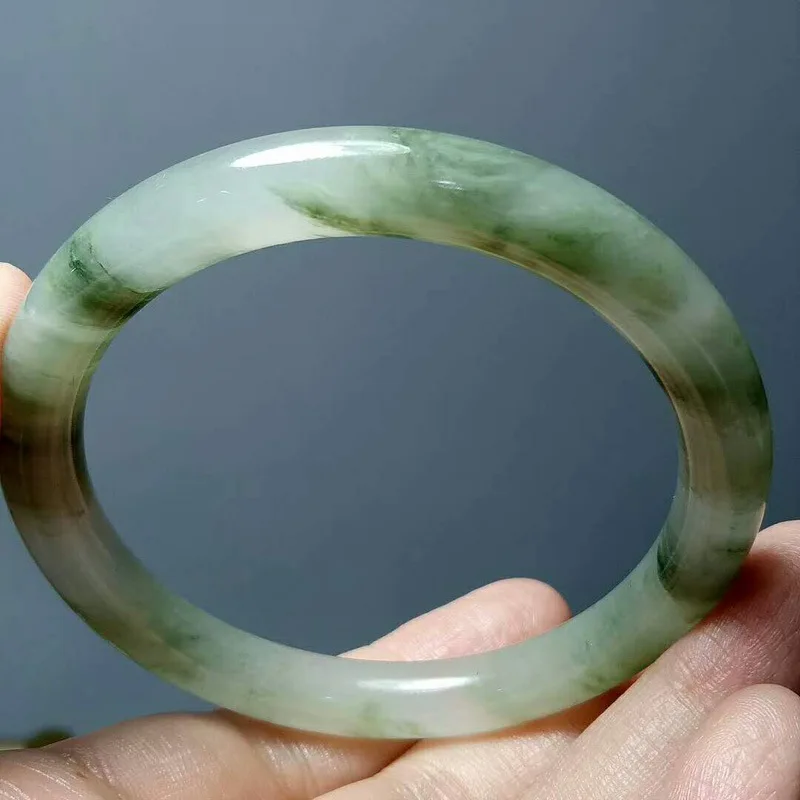 Tianshan Bracelet for Women Snow Narrow Round Strip Natural Shatay Emerald Slightly Icy and Translucent Fash