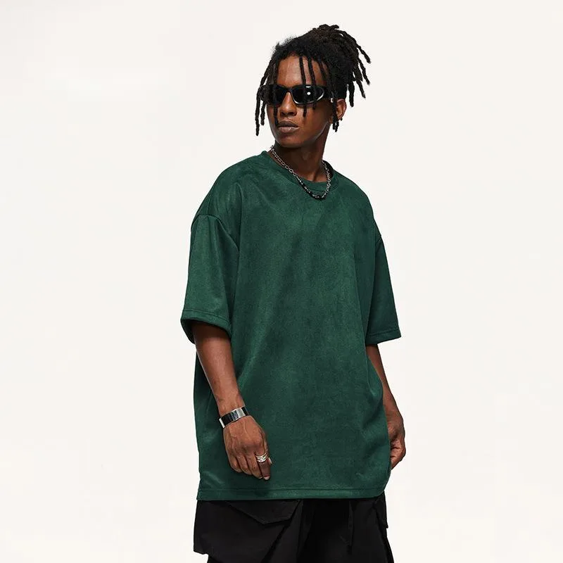 

Men's Clothing Suede Street T-Shirt 2025 Spring Summer New American Oversize Loose Short Sleeve Men Casual Fashion Handsome PS6S