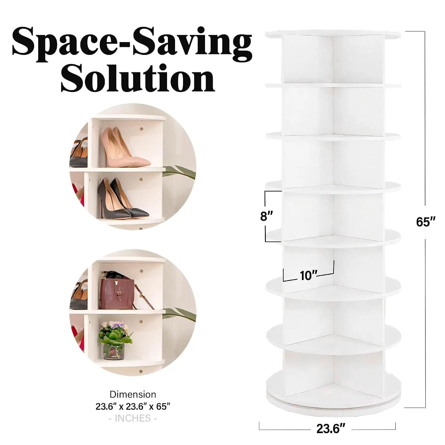 360° Rotating Shoe Rack 7-Tier Organizer Tower Holds 35 Pairs Storage Shelf for Entryway Living Room Hallway, White, Customized