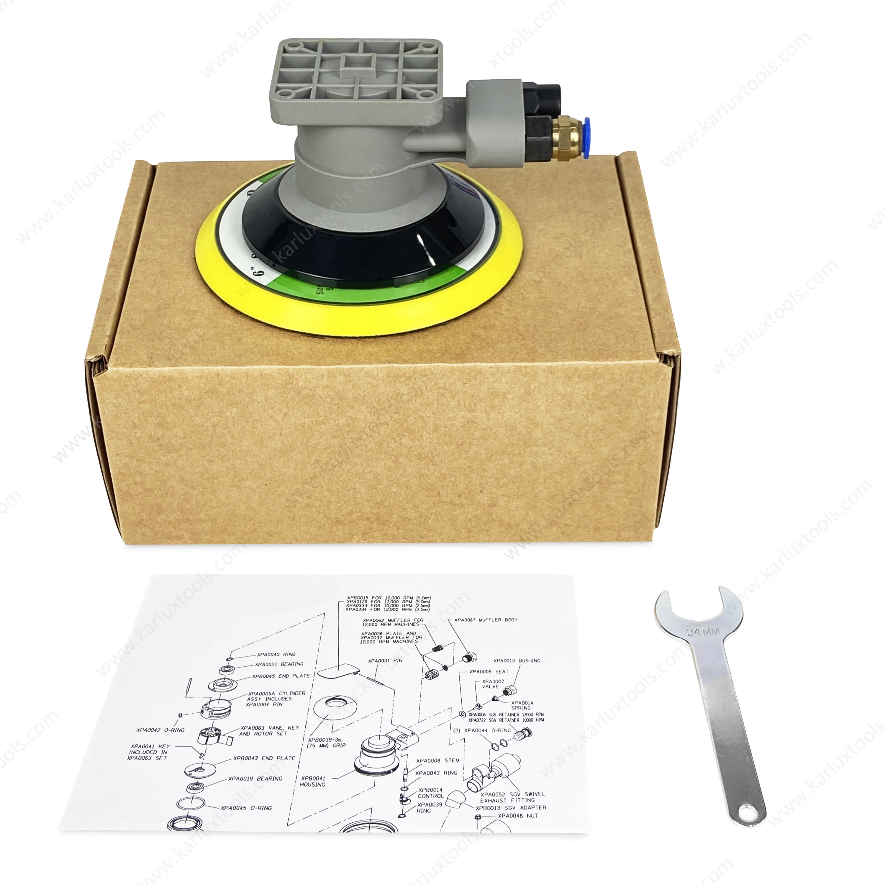GARSURE 6inch 150mm 12, 000rpm Non Vacuum Orbit 5mm Automatic Manipulator Sander Pneumatic Air Sander with Robot Arm
