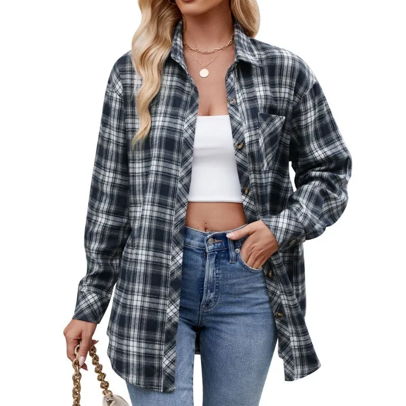 Women\'s Plaid Shirt Casual Autumn New Ladies Loose Tops Flannel Female Long Sleeve Blouses Korean Fashion Jacket Female Clothes