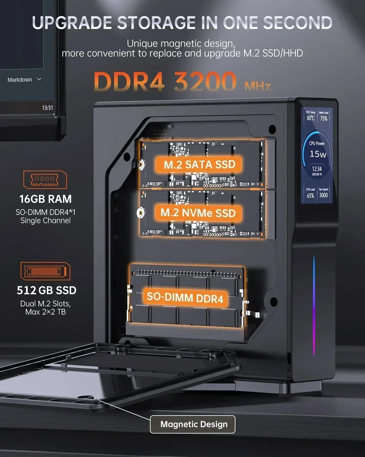 SZBOX S1 كمبيوتر صغير مزدوج Nic مع شاشة LCD ذاتية الصنع Intel Alder Lake N97 Twin Lake N150 كمبيوتر صغير Windows 11 DDR4 3200Mhz NVMe SSD