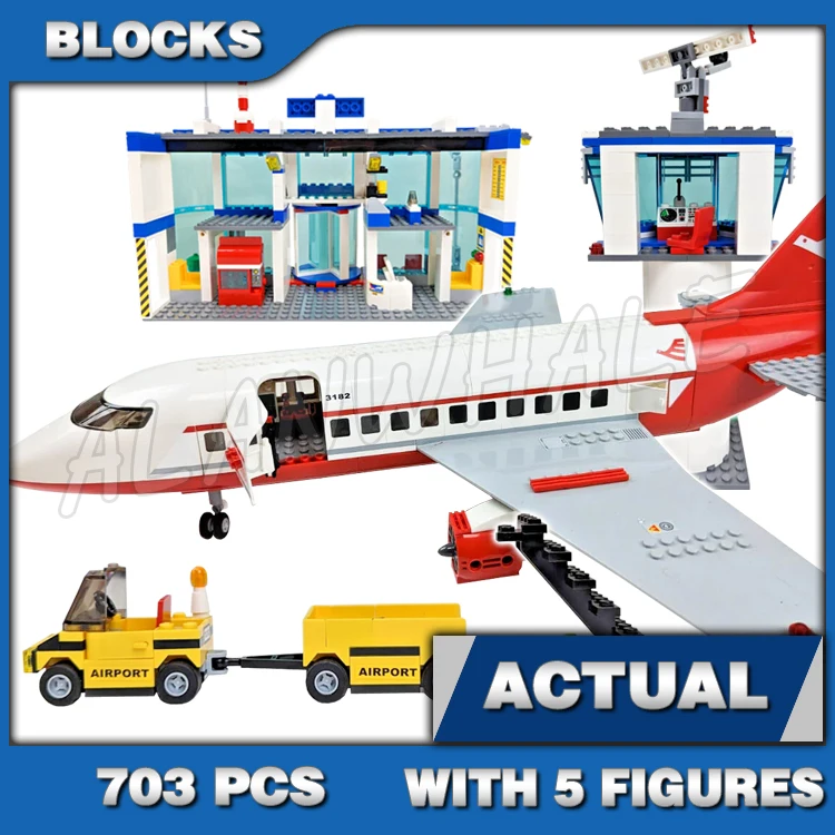 703pcs City Airport Control Tower Airplane Flight Terminal Baggage Cart C2082 Building Block Toys Compatible With Model