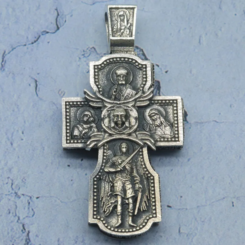 จี้ไม้กางเขนใหญ่แบบพระภิกษุ น้ำหนัก 29.5 กรัม ไม้กางเขนสำหรับสวดมนต์ ศาสนาคริสต์ออร์โธดอกซ์ตะวันออก เงินแท้ 925 ดีไซน์ทันสมัย