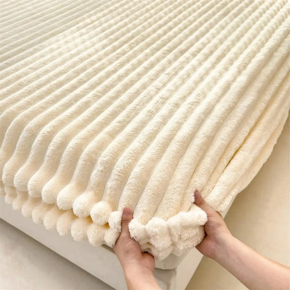 Warm Sheet Velvet Sheet for Winter Warm Plush Mattress Protector Cover with Pocket All-around Elastic Fluffy Bed Sheet Winter
