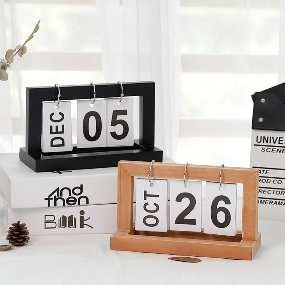 

Wooden Page Turn Calendar Office for Desk Turning Flip Reusable Daily Home Creative