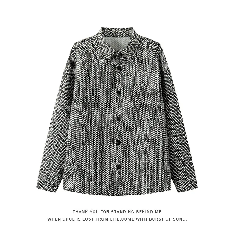 Twill Lapel Jacket Men's Outerwear 2025 Spring New Casual Shirt Jacket Loose Large Size Jacket