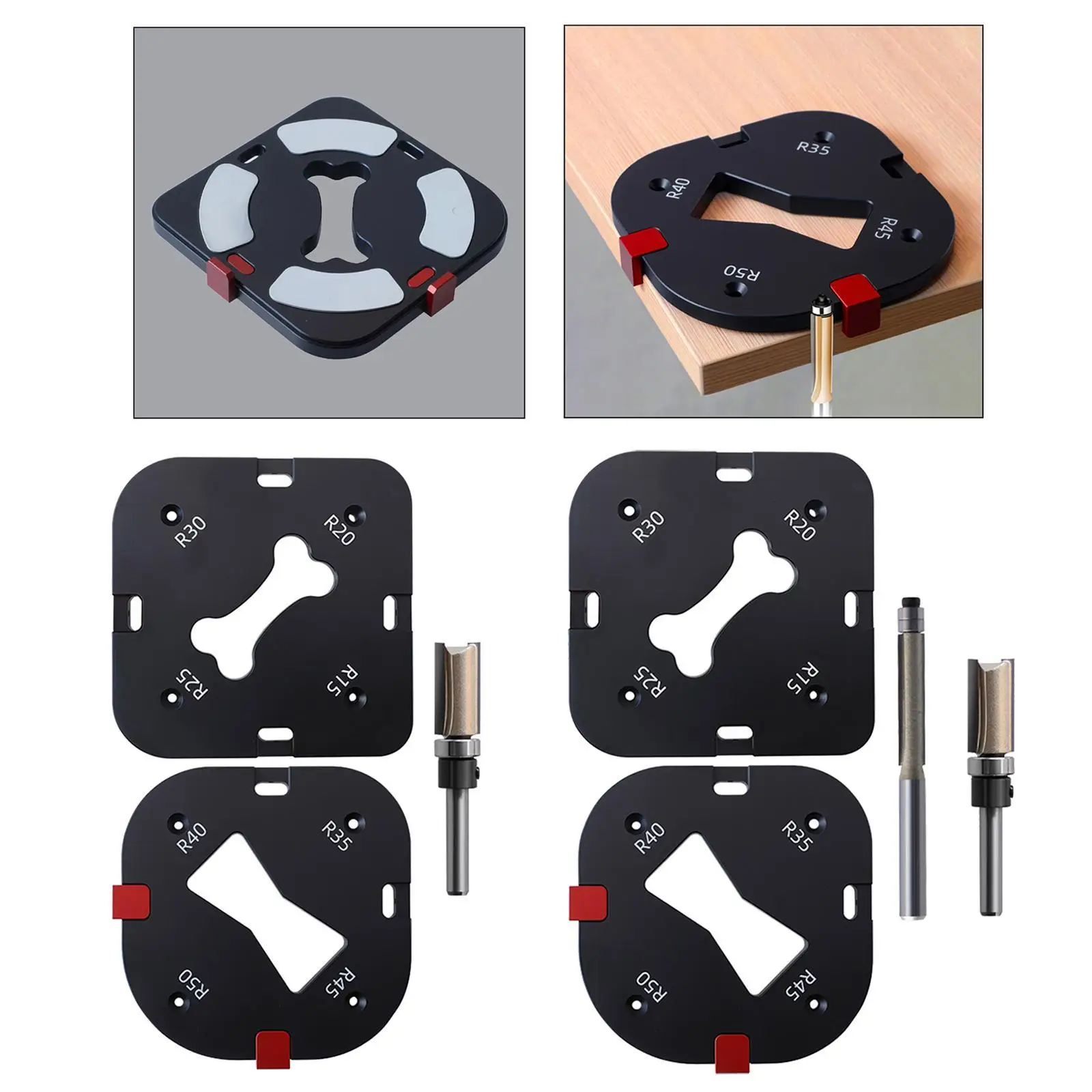 2x Radius Jig Router Templates Arcs Angle Positioning Template with Removable Clip Woodworking Round Corner Jig for Wood Milling