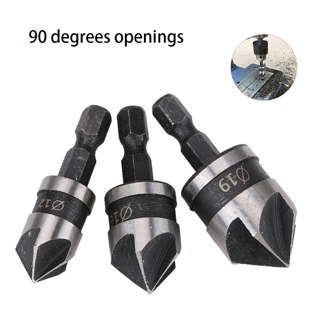 3pcs Chamfer Drill Bit Set 12/16/19mm Lightweight Countersink Drills Bits