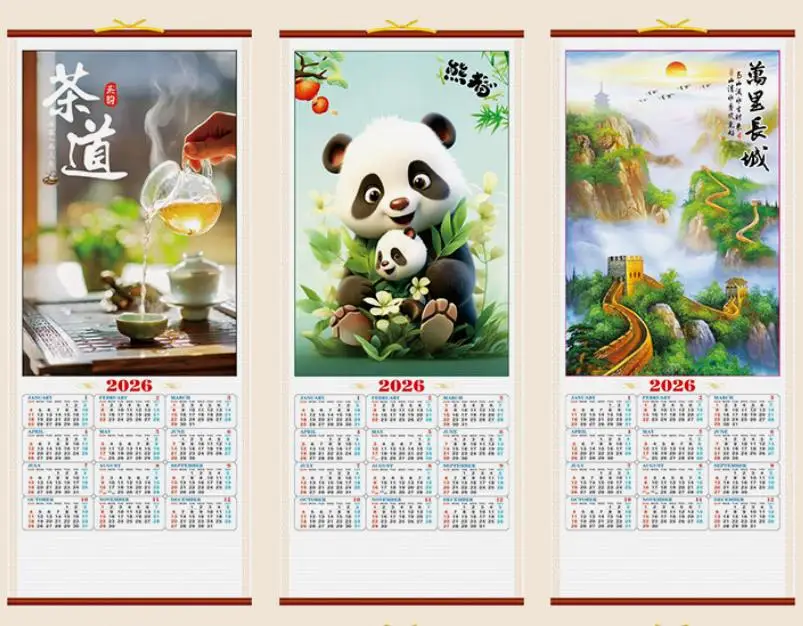 2026 Calendar Chinese Year Of Horse Scroll Calendar Traditional Hanging Wall Art Lunar Dates Feng Shui Good Luck Home Decor