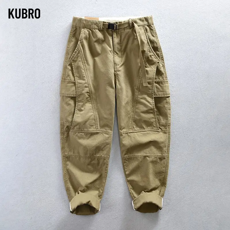 

Japanese Sle Pure Cotton Work Trousers Khaki Loose Casual Belted Men's Autumn Straight Leg Harlan Pants Youthful Cargo Pants