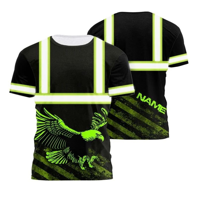 Customized Name Reflective T Shirt For Men Summer Loose Safety Workwear Round Neck Short Sleeve Tees American Flag Printed Tops