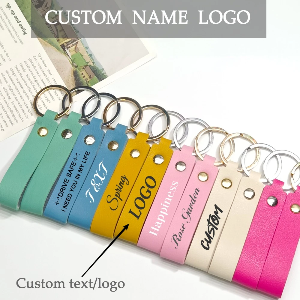 

Latest Special Blue and Pink Personalized Customized PU Leather Keychain Small Gift Leather Metal Keychain Car Key Hanging Rope