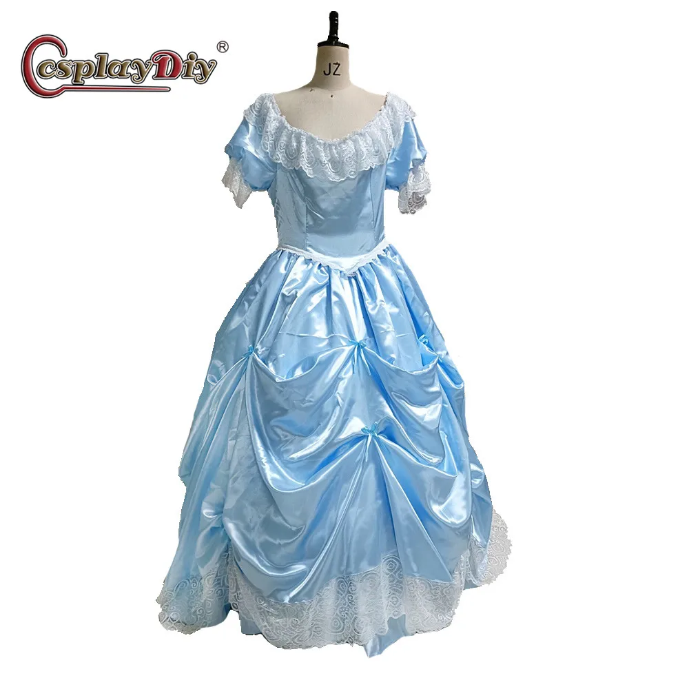 

Cosplaydiy Princess dress Costume Blue Ball Gown Luxury Crystal Cosplay Adult Women Dress Off The Shoulder Princess Ruffles Suit
