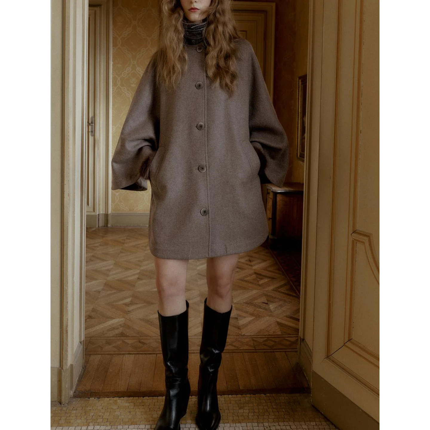 Winter New Casual Hooded Double Layered Decoration Coat Loose Fit Stand Collar Women's Outerwear Polyester Fiber 00%