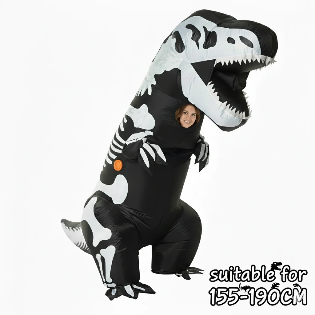 Disfraz de dinosaurio de esqueleto inflable para adultos, traje divertido de explosión t-rex, Cosplay de fiesta Unisex, regalo de vacaciones, juguete inflable