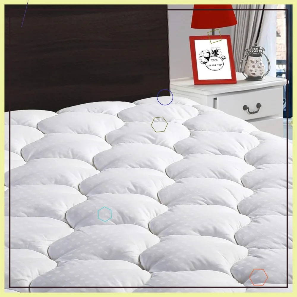 

King Mattress Pad with Cooling Quilted Cotton Cover, Soft Pillow Top and Deep Pocket (78x80 White)