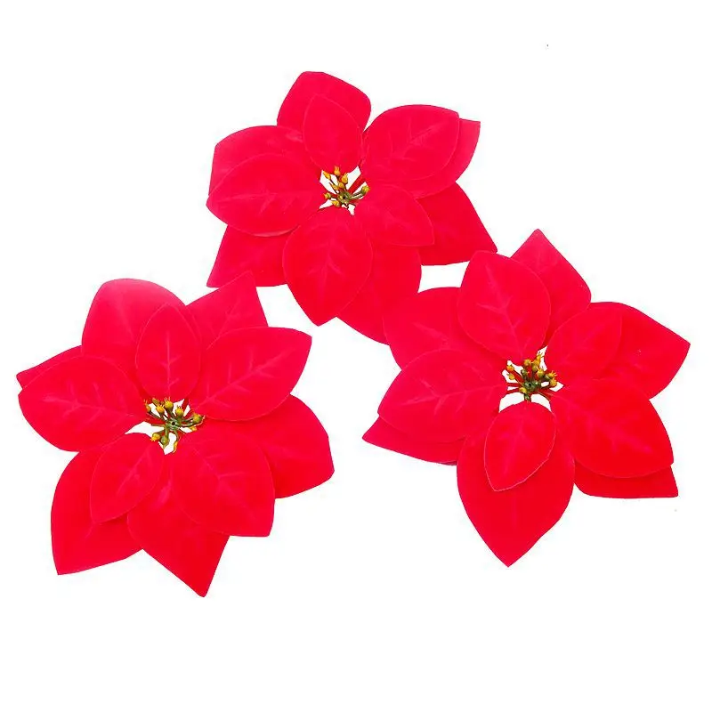 4Color 20cm Artificial fake silk red gold flower heads  christmas flowers poinsettia for diy xmas flower bouquet wall decoration