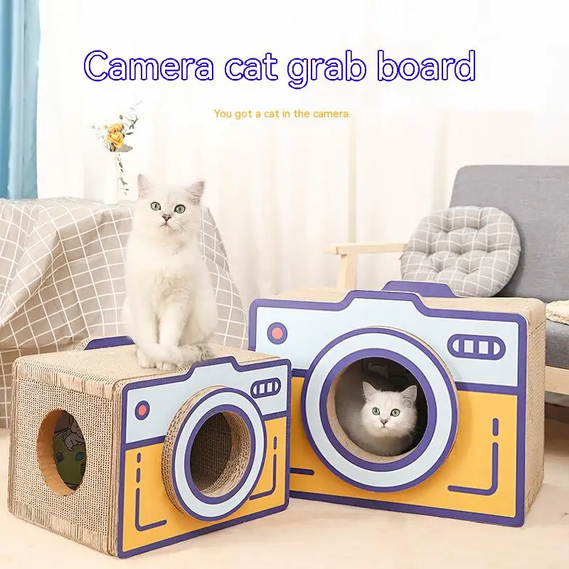 Small Size Retro Camera Cat Scratch Board Corrugated Paper Non-Dropping Scraps Vertical Carton Cat Litter Pet Toy Kitty Supplies