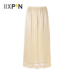 Women Basic Underskirt Ice Silk Female Half Length Skirt Anti-glare Lace Slip Inner Skirt Women Girls Half Slip Dress Petticoat