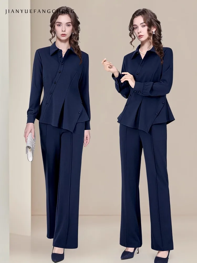 Mode femmes à manches longues col rabattu asymétrique boutonné chemise coupe ajustée printemps haut d'été Blouses