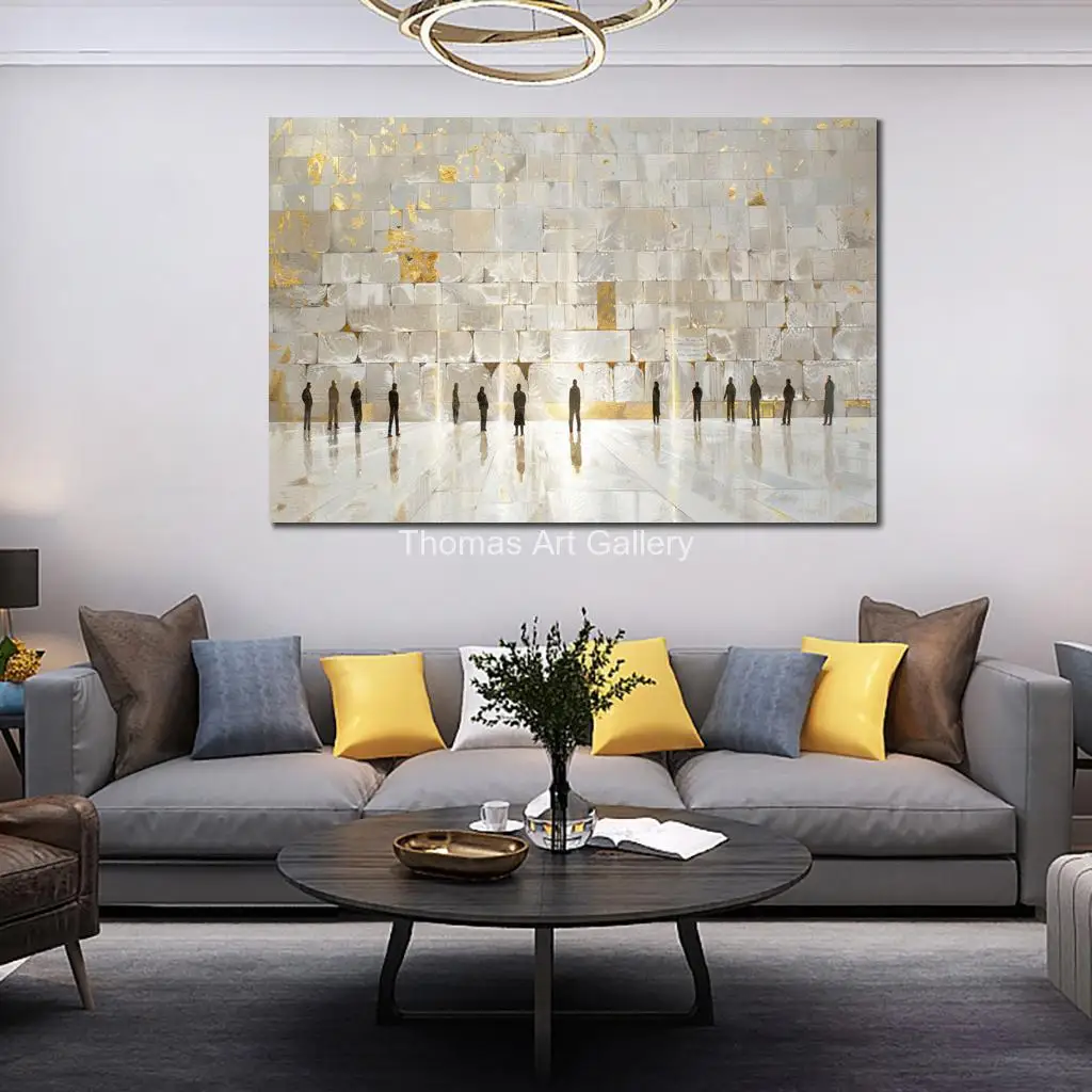 Judaic Art Abstract Kotel Canvas Poster Gold Western Wall Jewish Painting Jerusalem Printed Picture for Modern Dining Room Decor