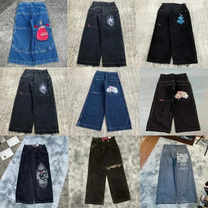 

Hip Hop Embroidered high quality Y2K jeans vintage streetwear Goth men women Casual wide leg jeans Men clothing JNCO Baggy Jeans