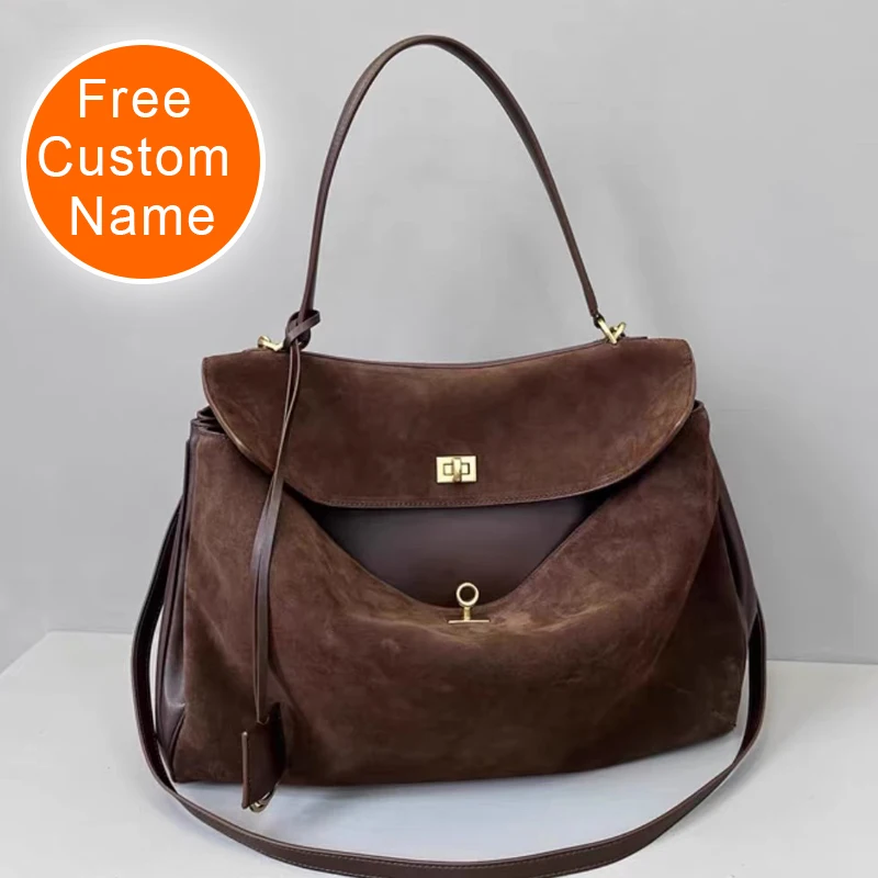 Free Custom Name Faux Suede Tote Bags For Women Luxury Designer Handbags Purses 2024 New In PU Lock Top Handle Underarm Shoulder