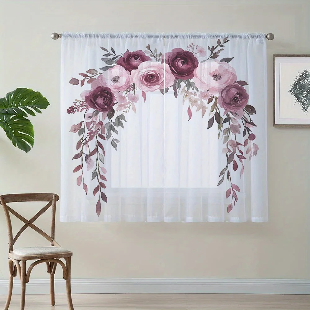 Watercolor Floral Curtain Romantic Flower Window Dressing Elegant Large Curtain Panel House Decor