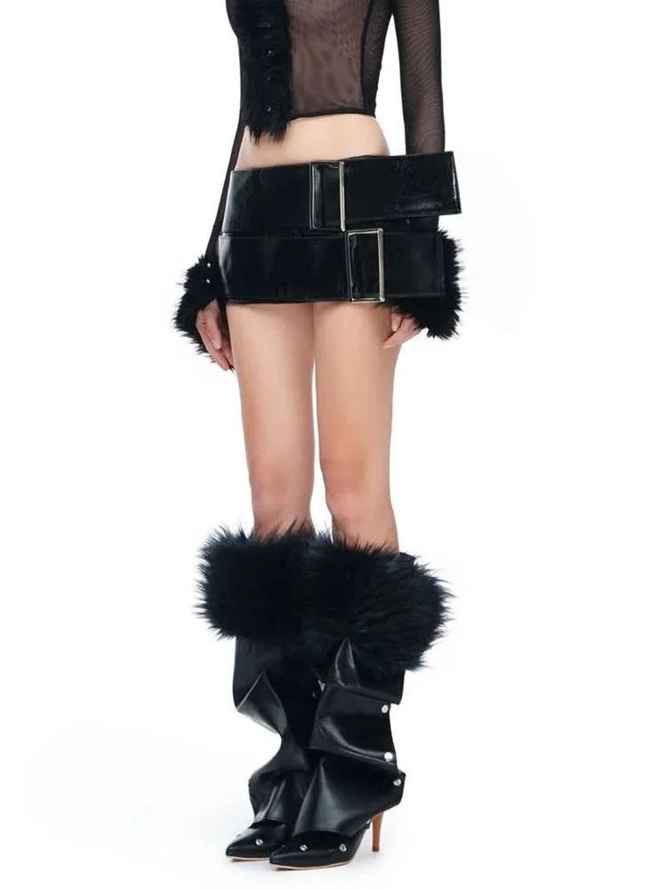Cutenew Metal Buckle Wild Skirt Women Chic Sexy Coquette Belt Patchwork Skinny Midnight Party Club Hottie Peach Hip Streetwear