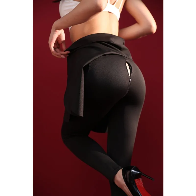 Pantalones de Yoga de cintura alta para mujer, mallas con cremallera, dos piezas de entrepierna abierta, estilo Joggers, Control de barriga, ropa deportiva elástica