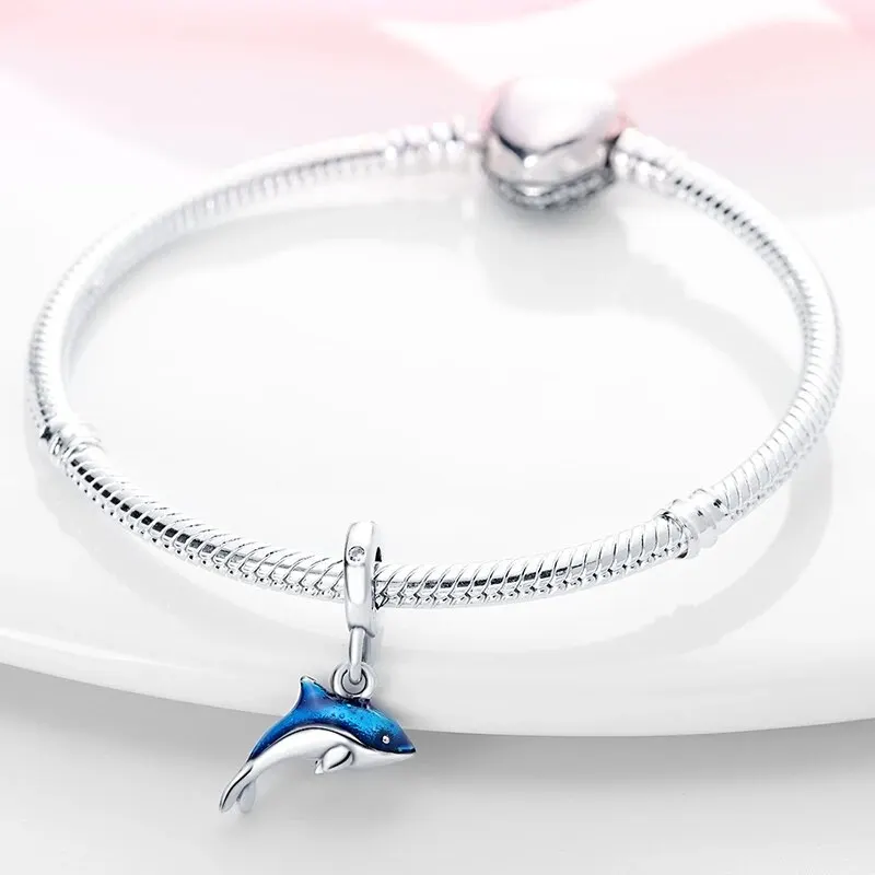 Two Pieces Silver-plated Whale Pendant Charms Fit 3MM Snake Bone Bracelet DIY Beads Fashion For Women Jewelry Gift