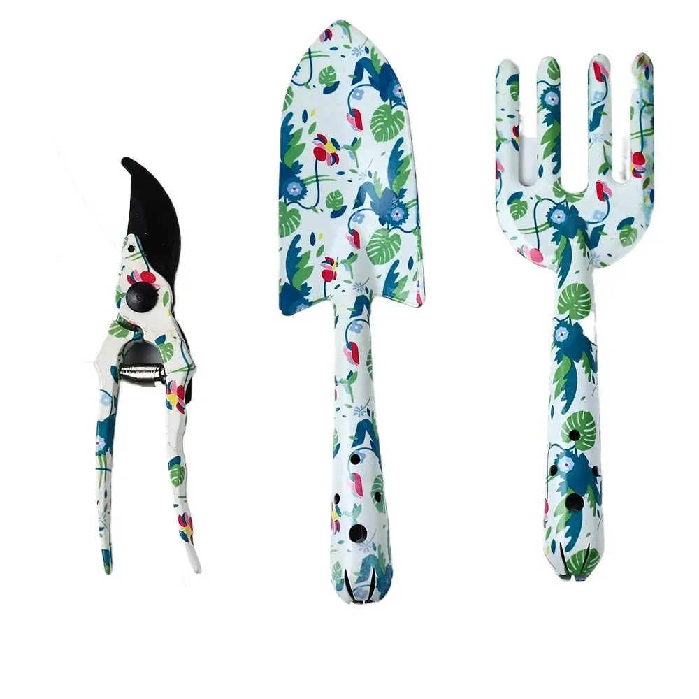 3Pcs/set Ergonomic Handle Garden Tool Set Floral Print Non-Slip Floral Garden Tools Pruning Scissors Pruner Shear Gardening Kit