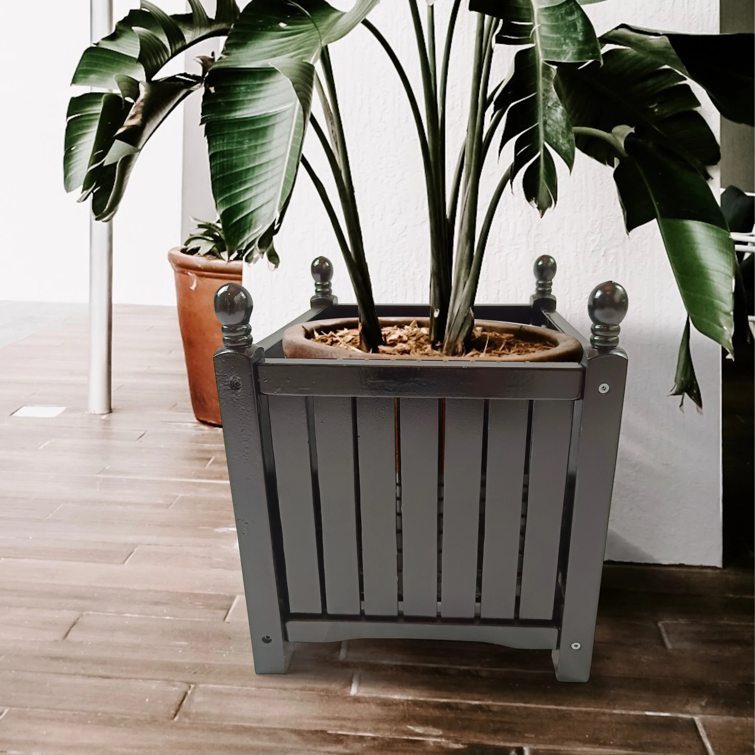 

Wood Outdoor Square Wooden Flower and Herb Pot for Garden, Porch and Patio - Outside Plant and Vegetable Container ,Planter ,Bla