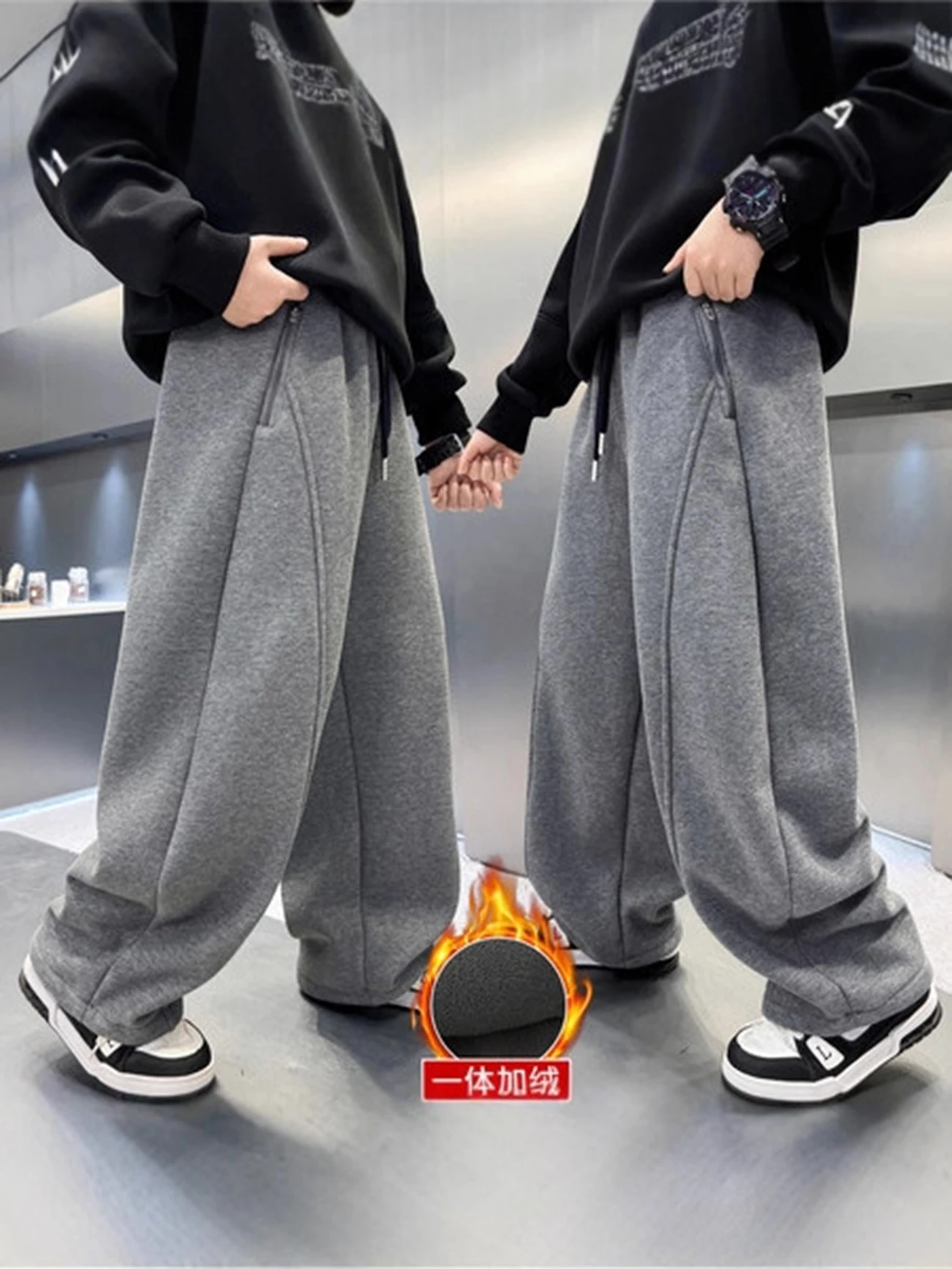 Children's Thick Fleece Velvet Pants Autumn Winter Loose Fit One Piece Casual Jeans Baby Boy Lantern Leg Tight Clothing