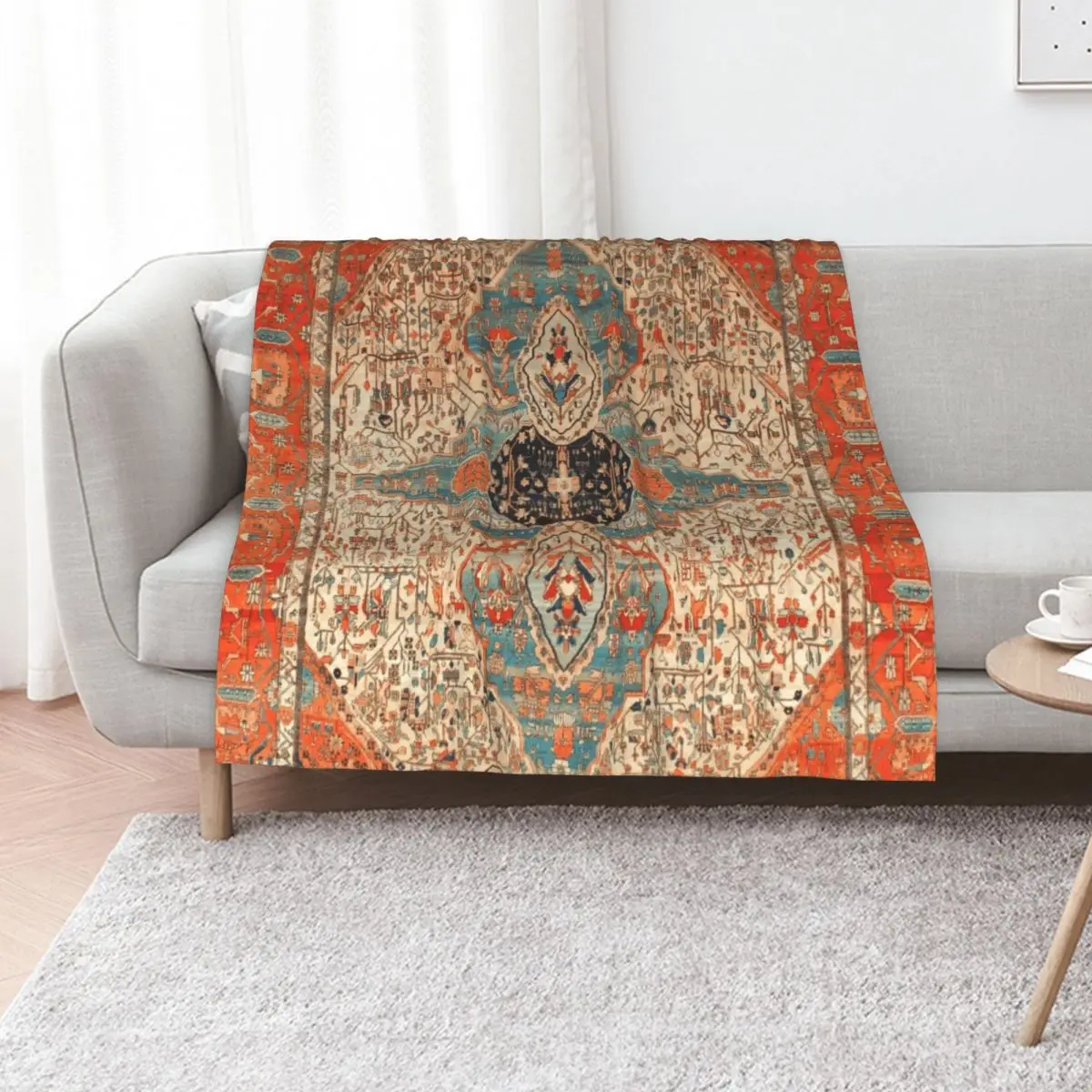 Mohtashan Kashan Persian Rug Print Throw Blanket sofa bed decorative Giant Sofa manga Large Soft Big Blankets