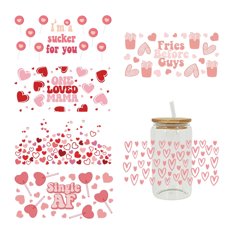 UV DTF Transfers Stickers, Cup Wraps, Love Printed for DIY Glass, Ceramic Metal Leather, Valentine's Day, 3D, 16oz D6066