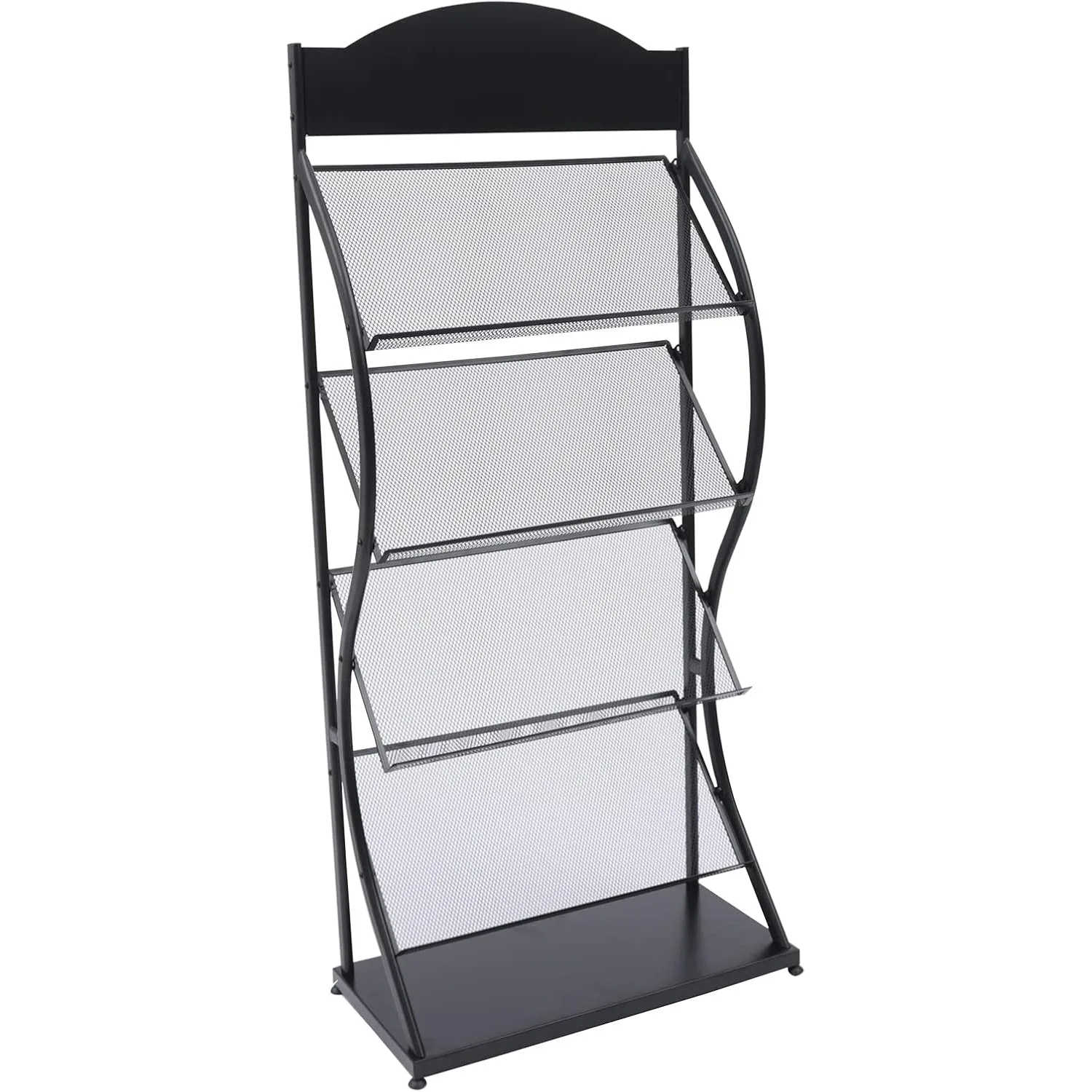 4 Tier Portable Black Metal Magazine Rack Stand, Floor-Standing Newspaper Storage Rack, Literature Holder Bookshelf