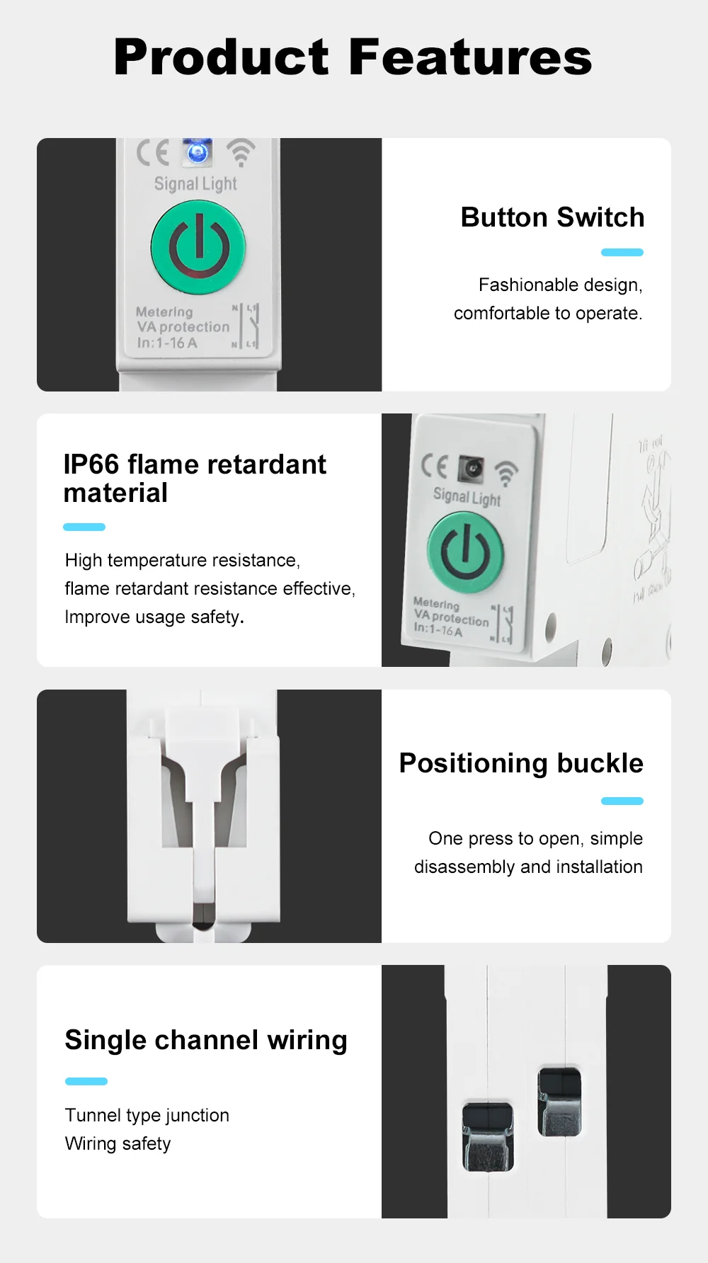 1P+N 16A WLAN-Smart-Leistungsschalter mit Energiemessung, kWh, Spannung, Stromschutz, kompatibel mit Tuya Fernbedienungsschalter – Detail 13