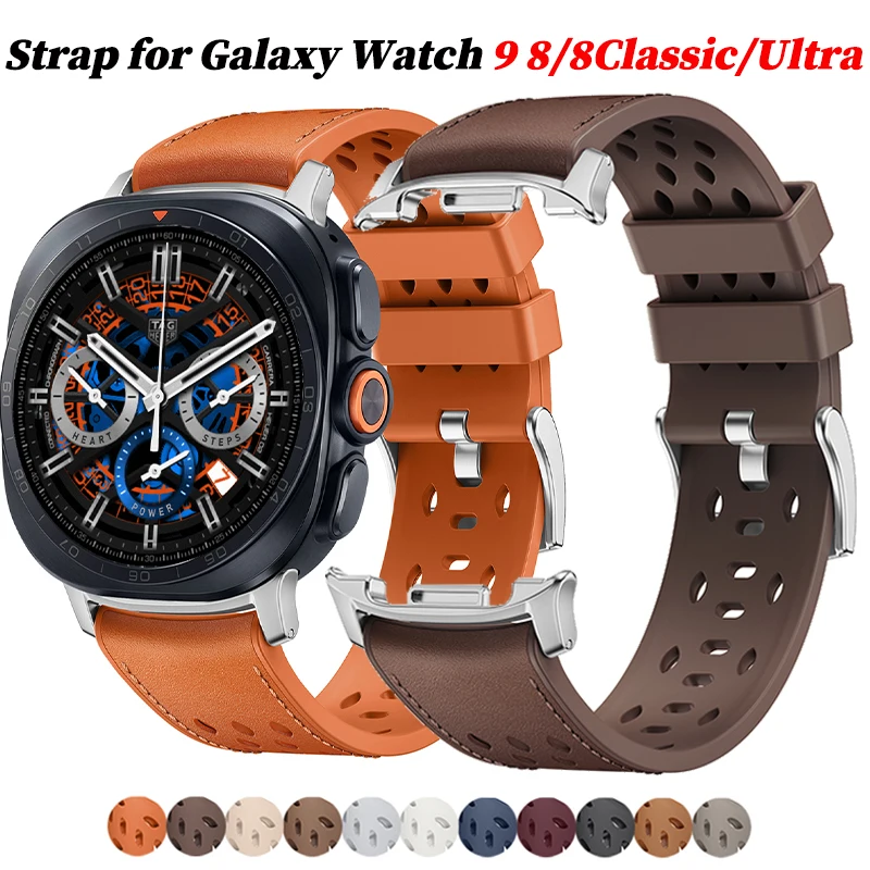 Silikon+Lederarmband für Galaxy Watch 9 8 44 40mm Classic 46mm, lückenloses Business-Armband für Galaxy Watch Ultra2 2026 47mm