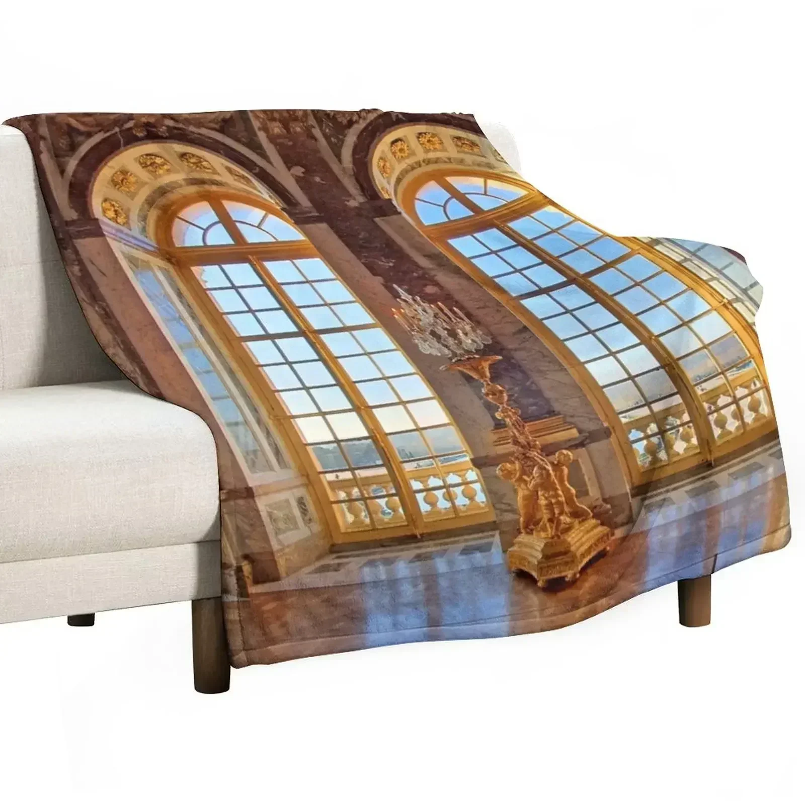 View from The Hall of Mirrors. Versailles. Paris Throw Blanket Bed warm for winter Quilt Cute Hair Polar Blankets
