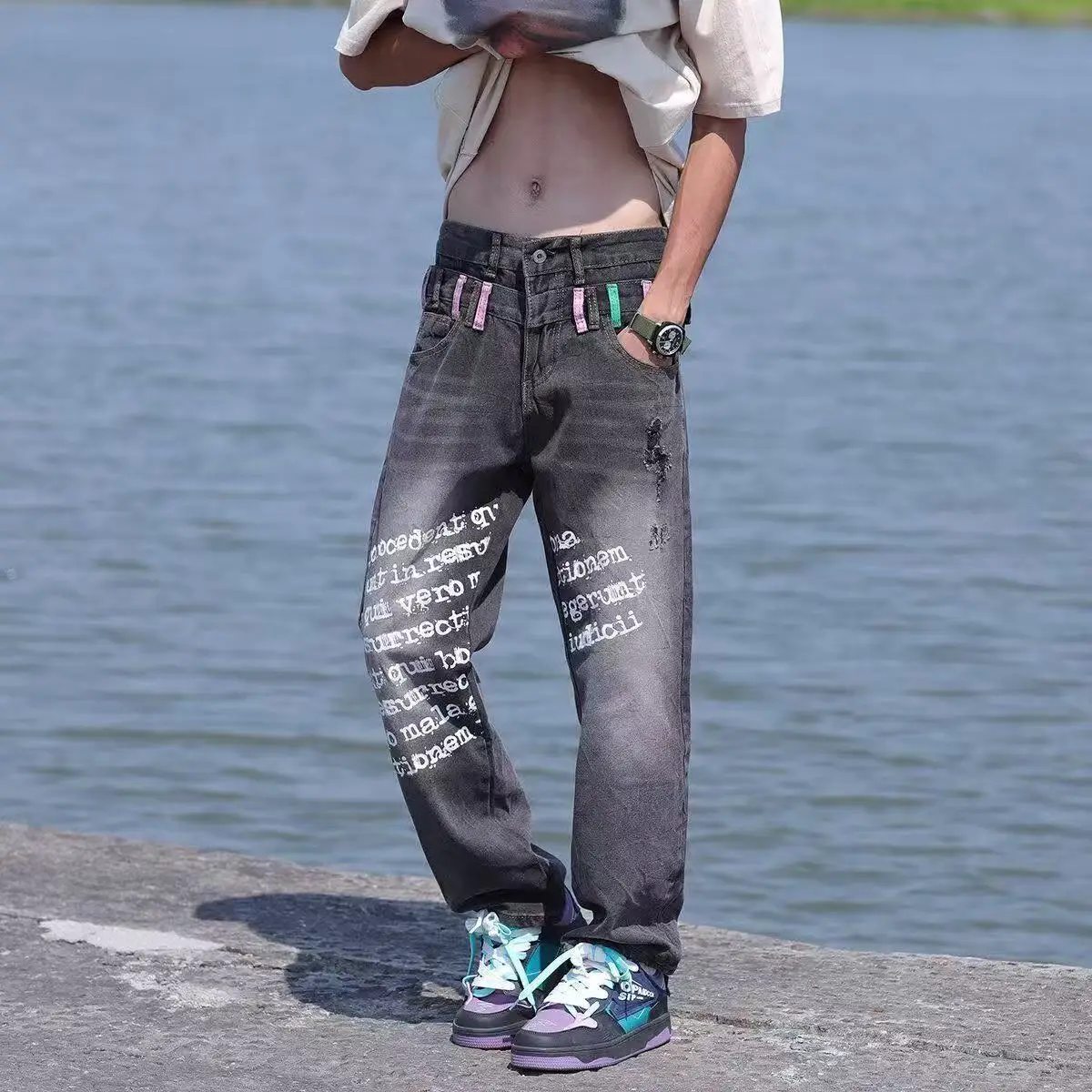 

Y2K New Fashion Retro Letters Washed Oversized Jeans Men's and Women's Harajuku Hip Hop Gothic Casual High Street Denim Pants