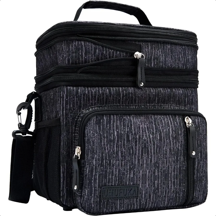 

Men's Double Compartment Lunch Bag Insulated Lunch Cooler Tote 2 Roomy Large Reusable Waterresistant Lunch Box Blue Print 15L