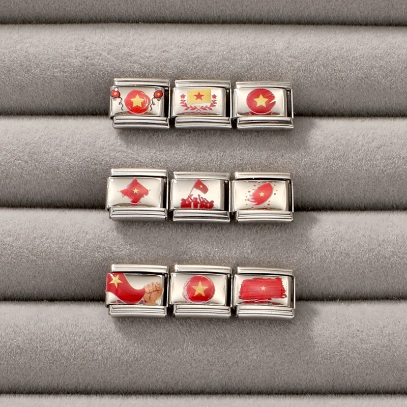 New Vietnamese Heroes Day Series Pattern Italian Charm Links Fit 9MM Bracelet Stainless Steel Women Men DIY Making Jewelry