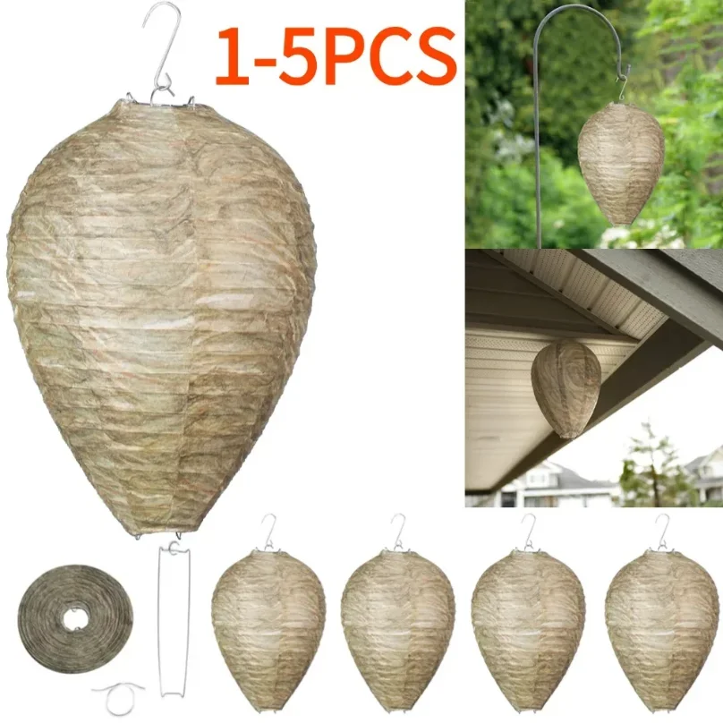 

1-5Pcs Wasp Nest Decoy Hornets Deterrents Non-Toxic Fake Nest Bee Decoy Beehive Lanterns Hanging Patio Gardens Repellent Trap