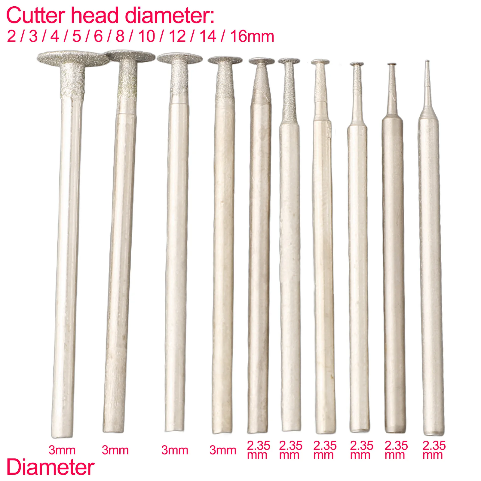 10Pcs Emery Grinding Heads For Rotary Tools, 2.35mm & 3mm Shank, T-Shape Mounted Points For Stone Jade Carving And Engraving, 2-