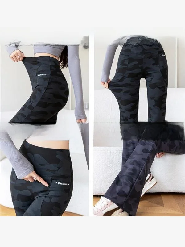 Faionable camuflagem sino bot calças finas duplo ket arca calças de yoga femininas levantamento de bunda calças compridas senhoras premium